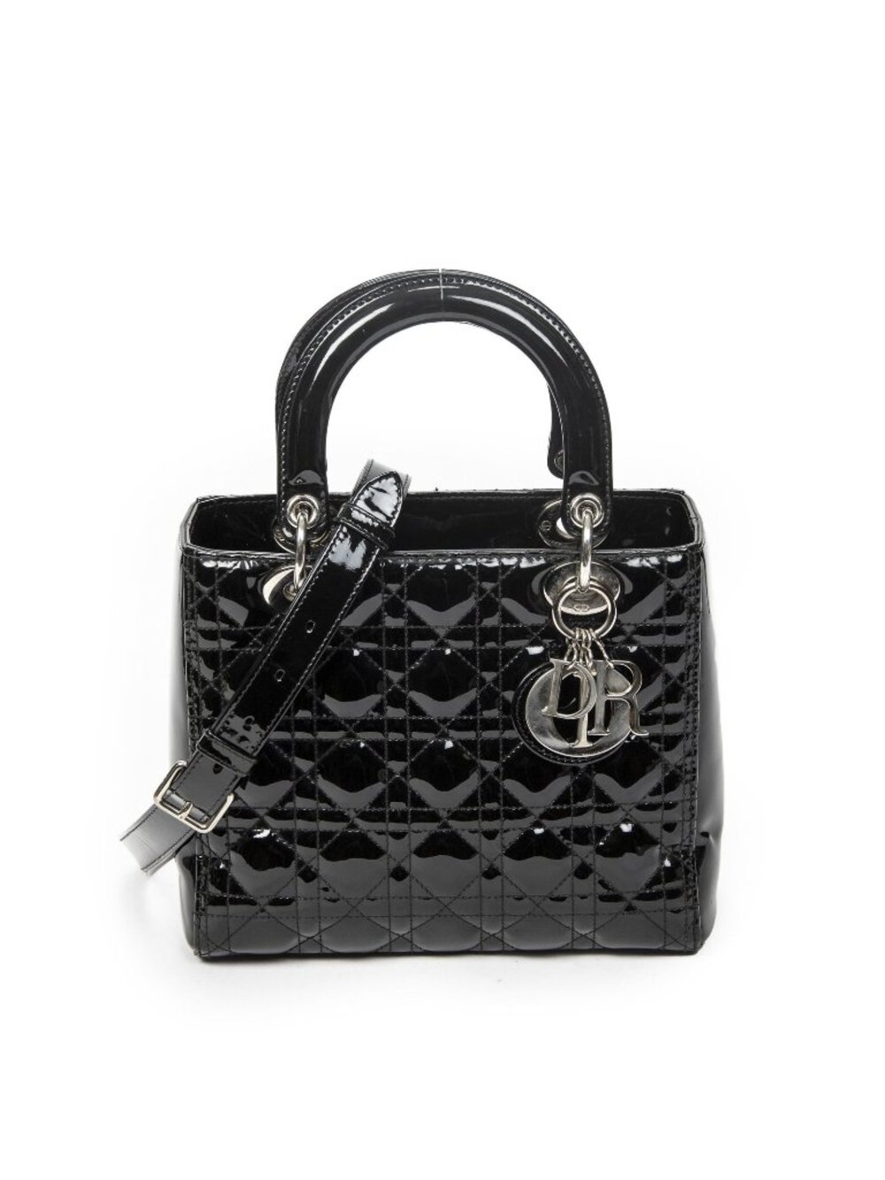 Dior Medium Lady Dior Zip Black Cannage Patent Leather Handbag